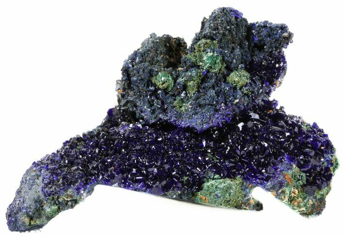 Sparkling Azurite Crystal Cluster with Malachite - Laos #56063